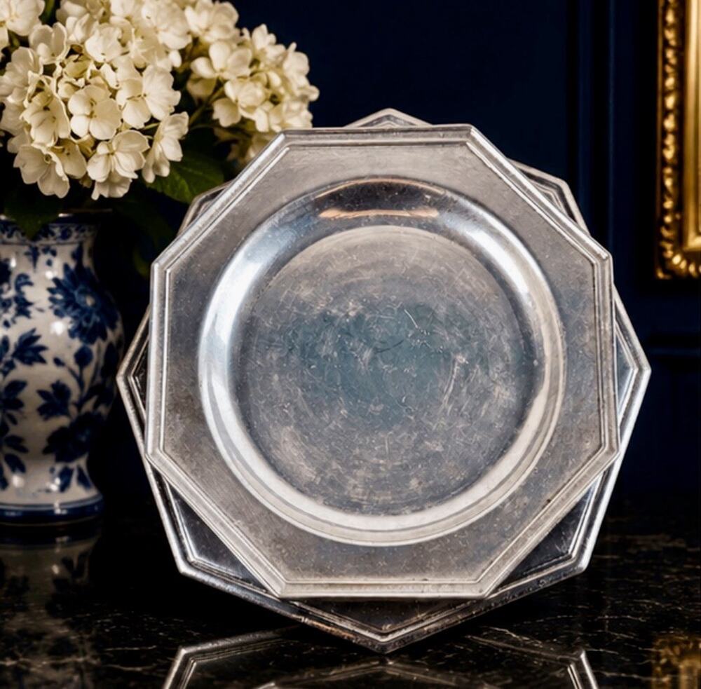 RWP Wilton Armetale & Pewtarex Octagon Set 2 Charger Plate Platter Made in USA